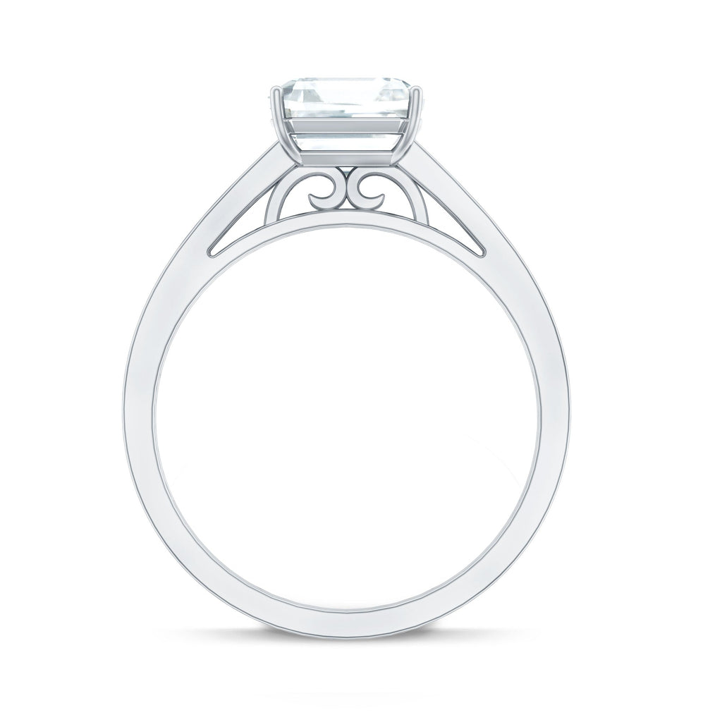 Asscher Cut 3 Carat Moissanite Solitaire Engagement Ring with Side Stones