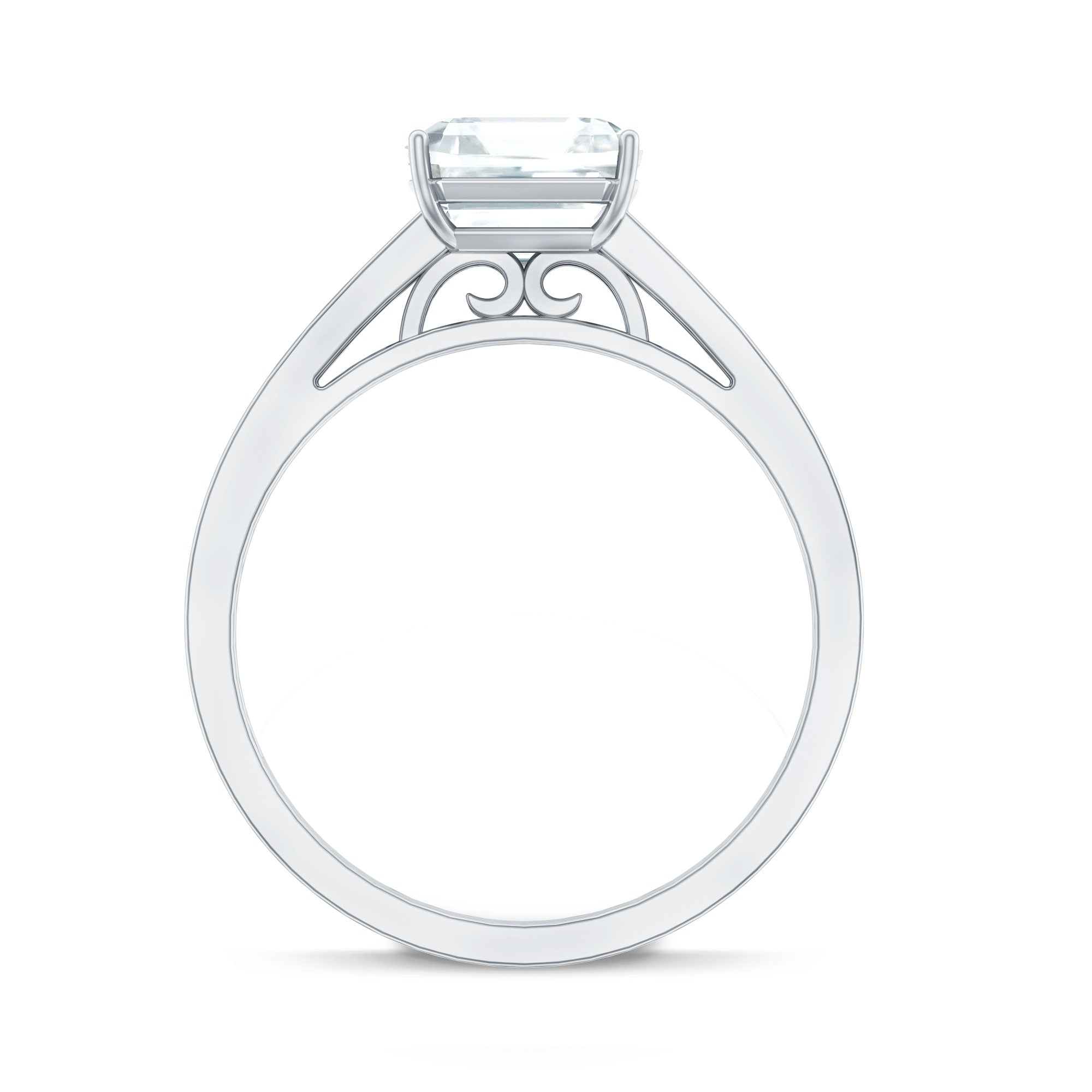 Asscher Cut 3 Carat Moissanite Solitaire Engagement Ring with Side Stones