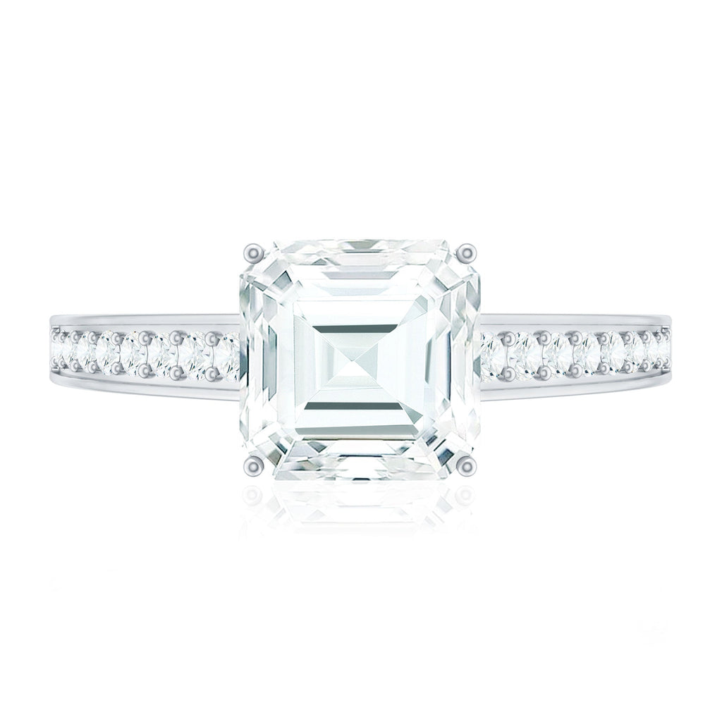 Asscher Cut 3 Carat Moissanite Solitaire Engagement Ring with Side Stones