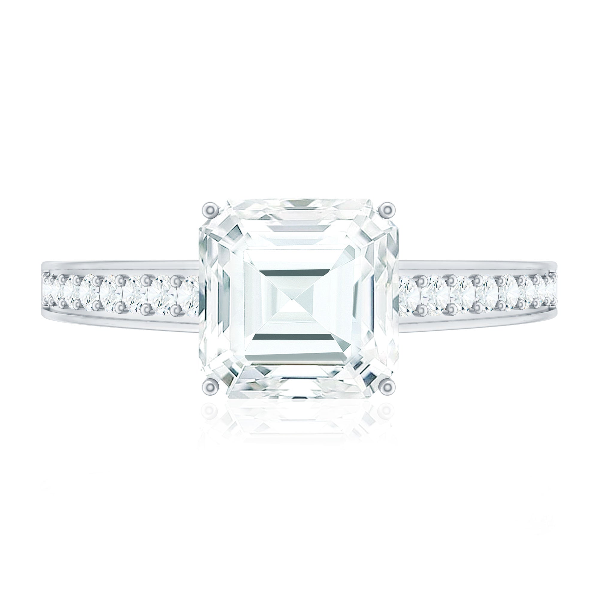 Asscher Cut 3 Carat Moissanite Solitaire Engagement Ring with Side Stones