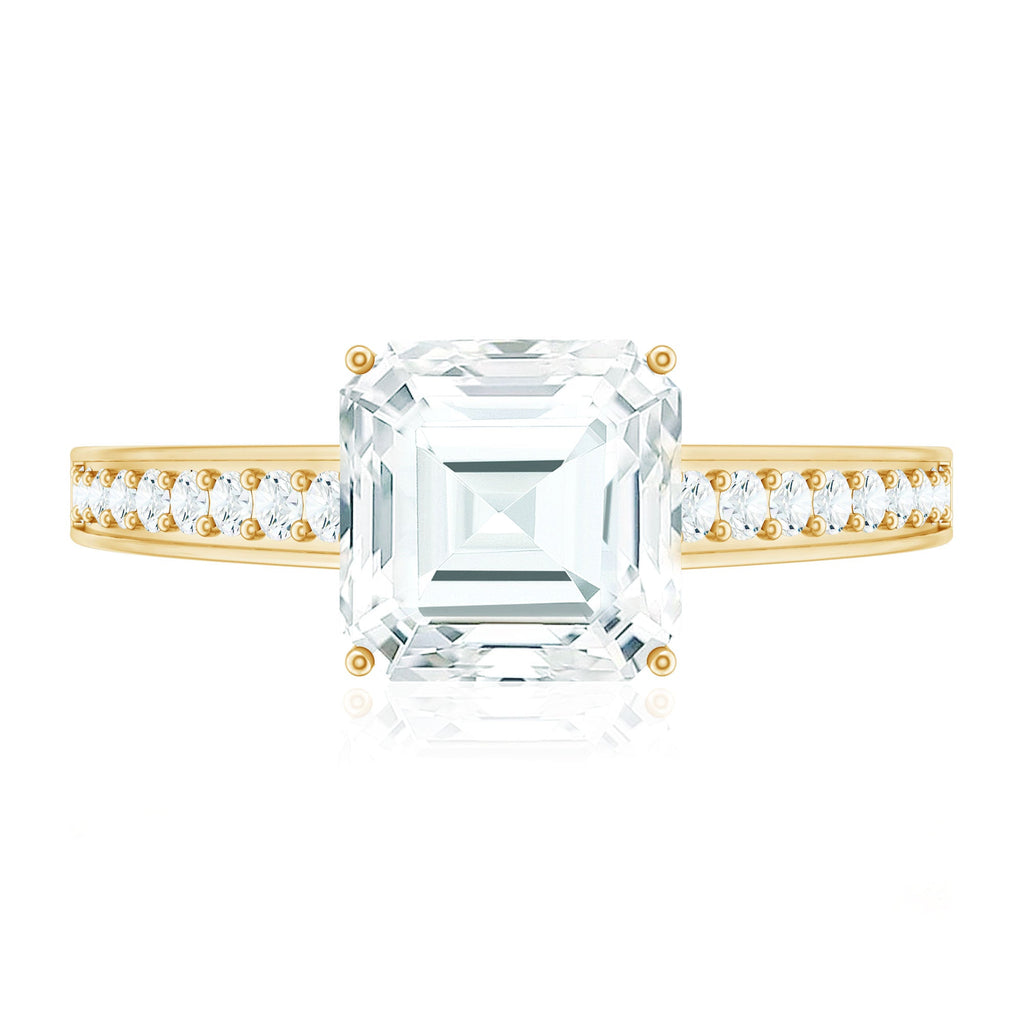 Asscher Cut 3 Carat Moissanite Solitaire Engagement Ring with Side Stones