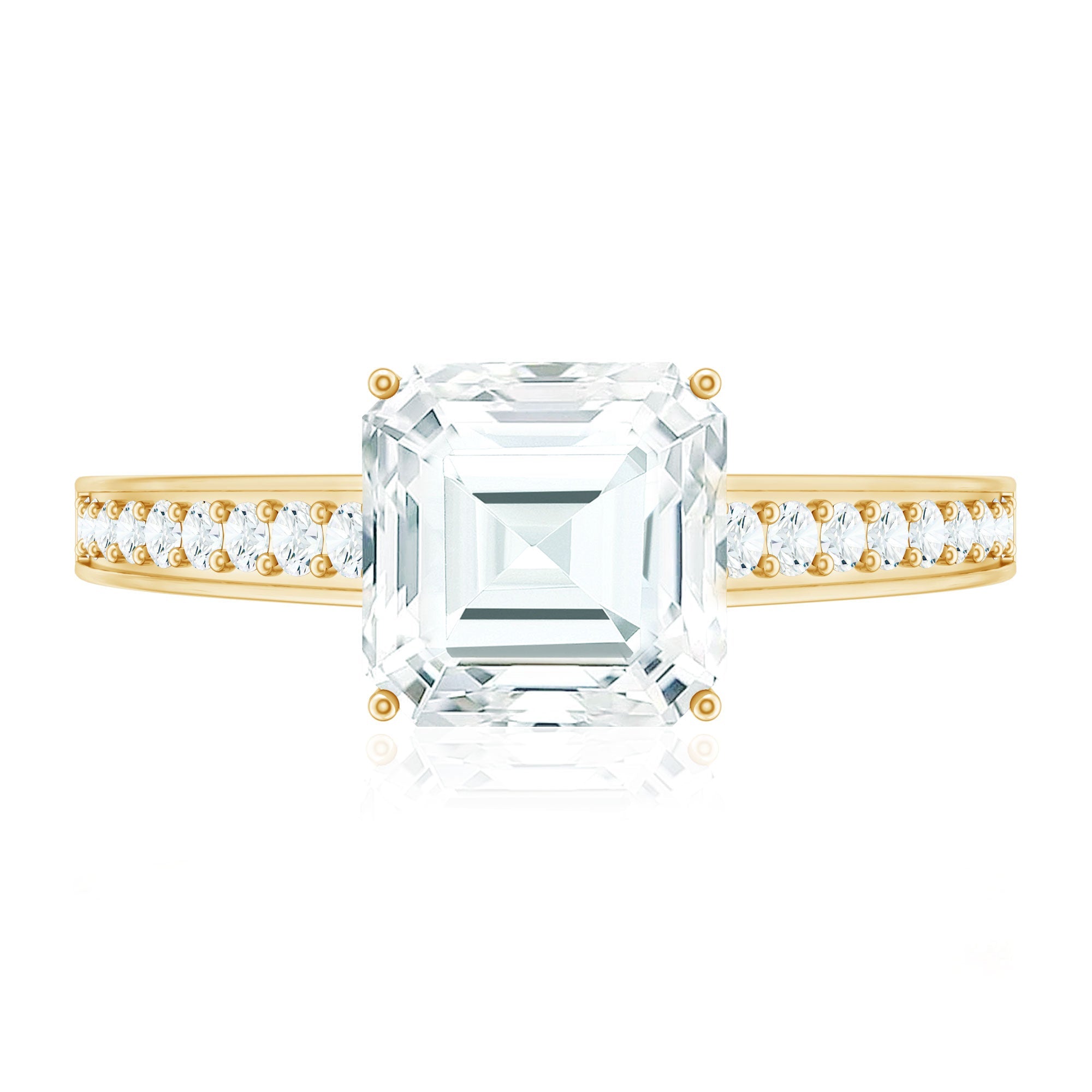 Asscher Cut 3 Carat Moissanite Solitaire Engagement Ring with Side Stones