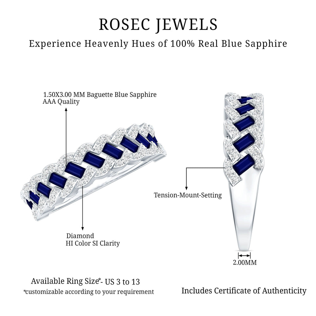 Natural Baguette Blue Sapphire Half Eternity Ring with Diamond