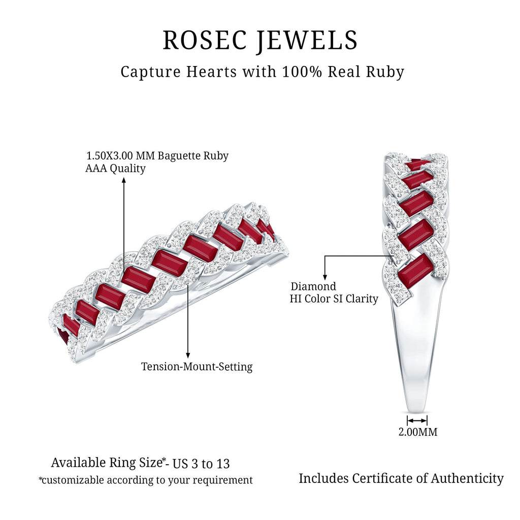 Natural Baguette Ruby Half Eternity Band with Diamond