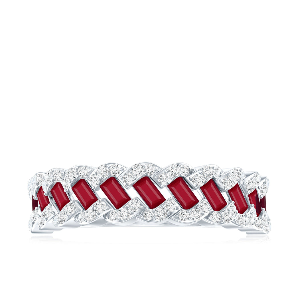 Natural Baguette Ruby Half Eternity Band with Diamond