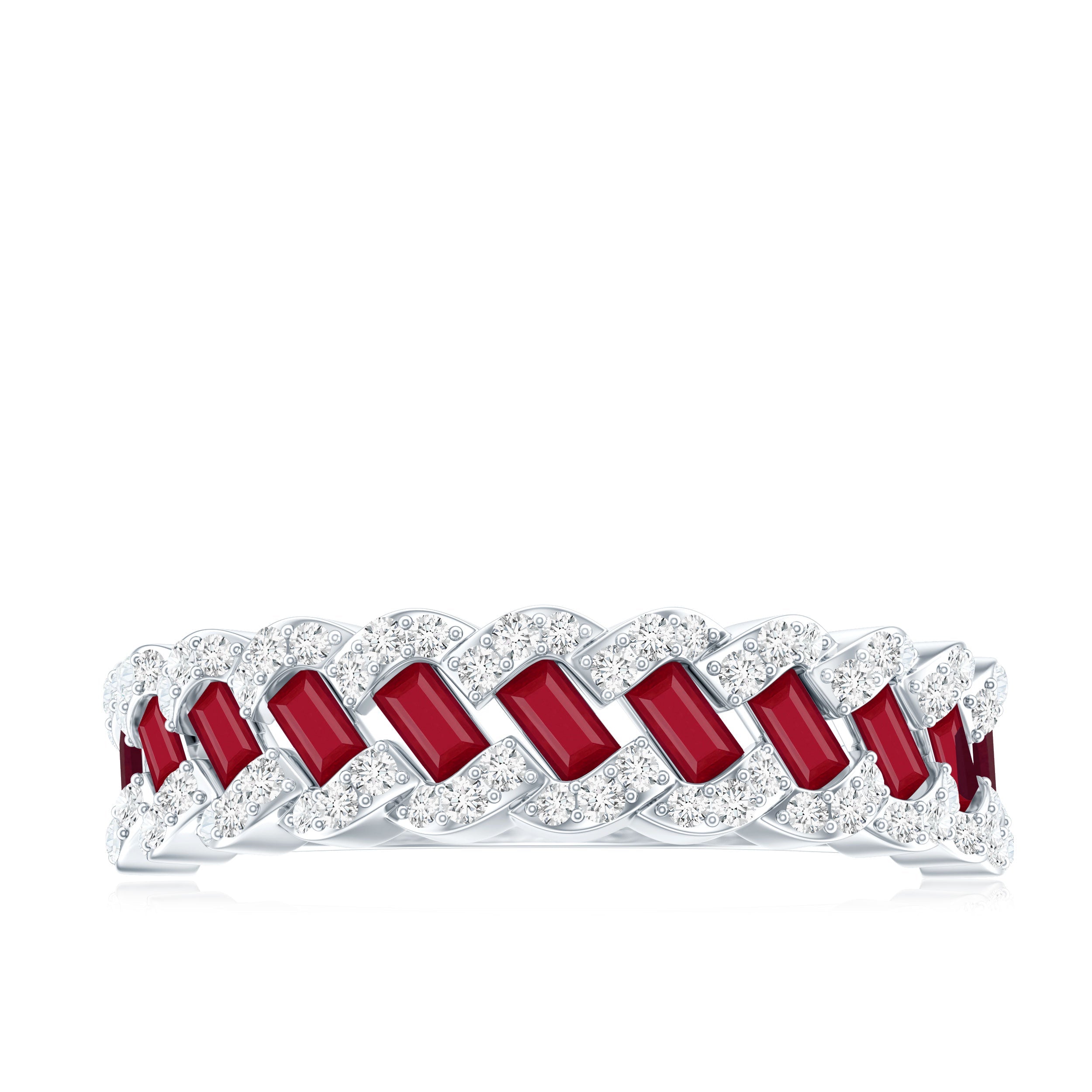 Natural Baguette Ruby Half Eternity Band with Diamond