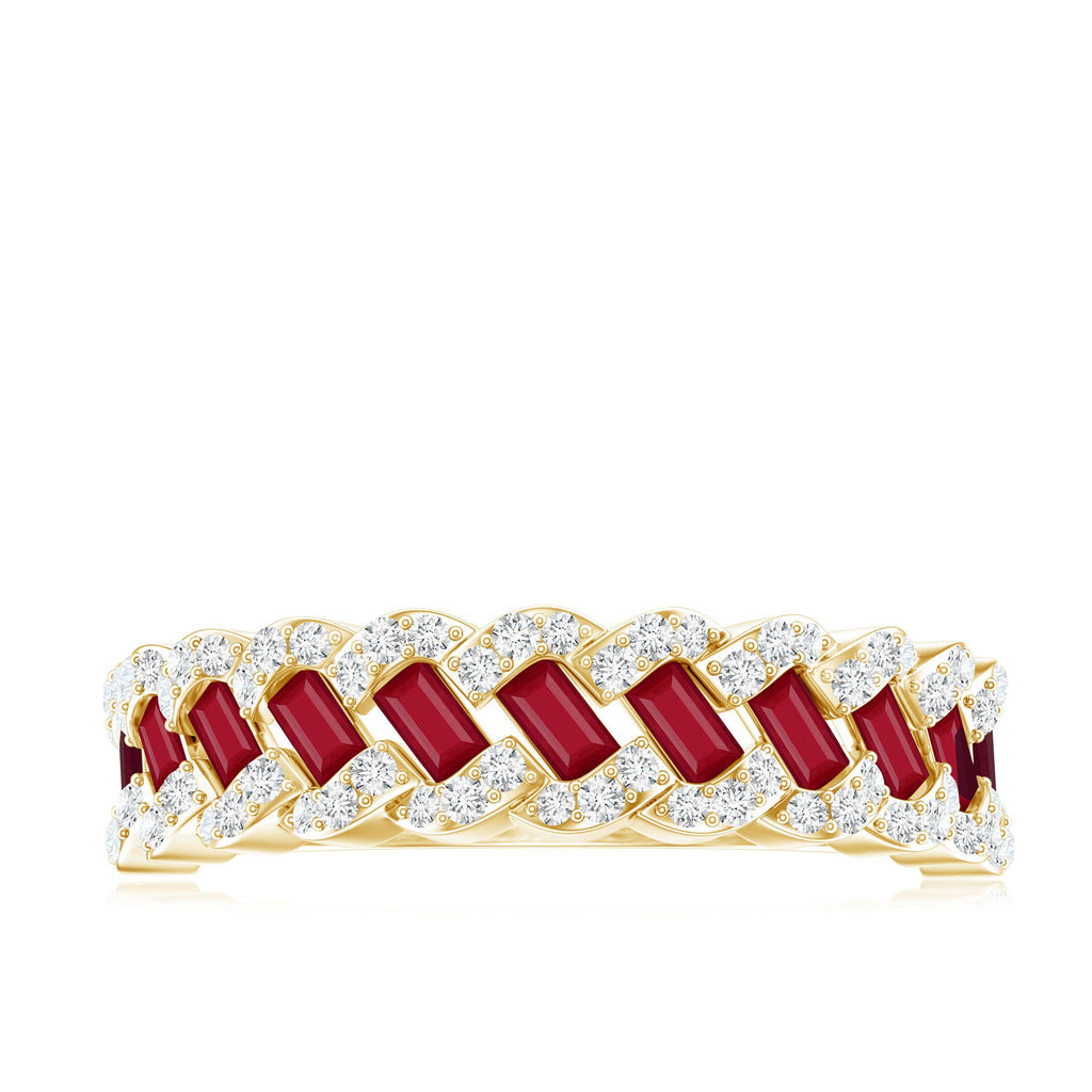 Natural Baguette Ruby Half Eternity Band with Diamond
