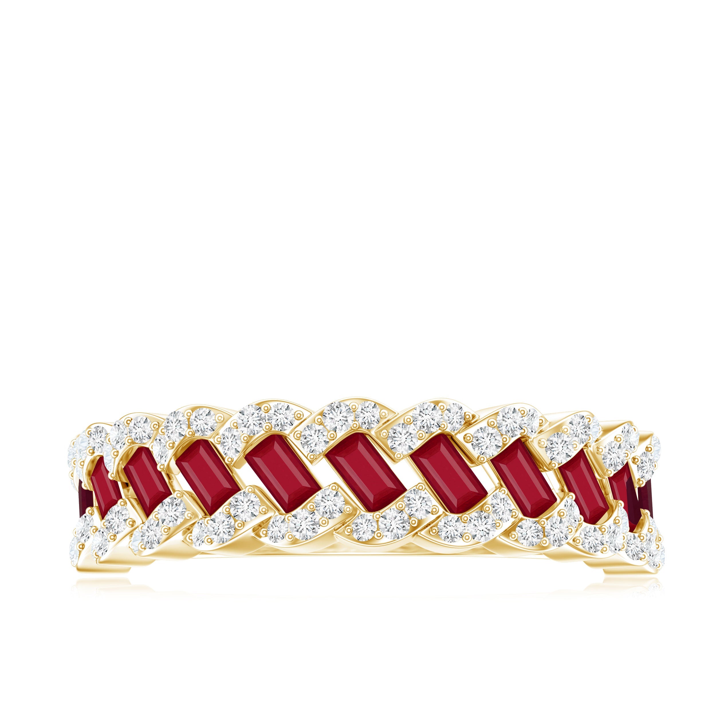 Natural Baguette Ruby Half Eternity Band with Diamond