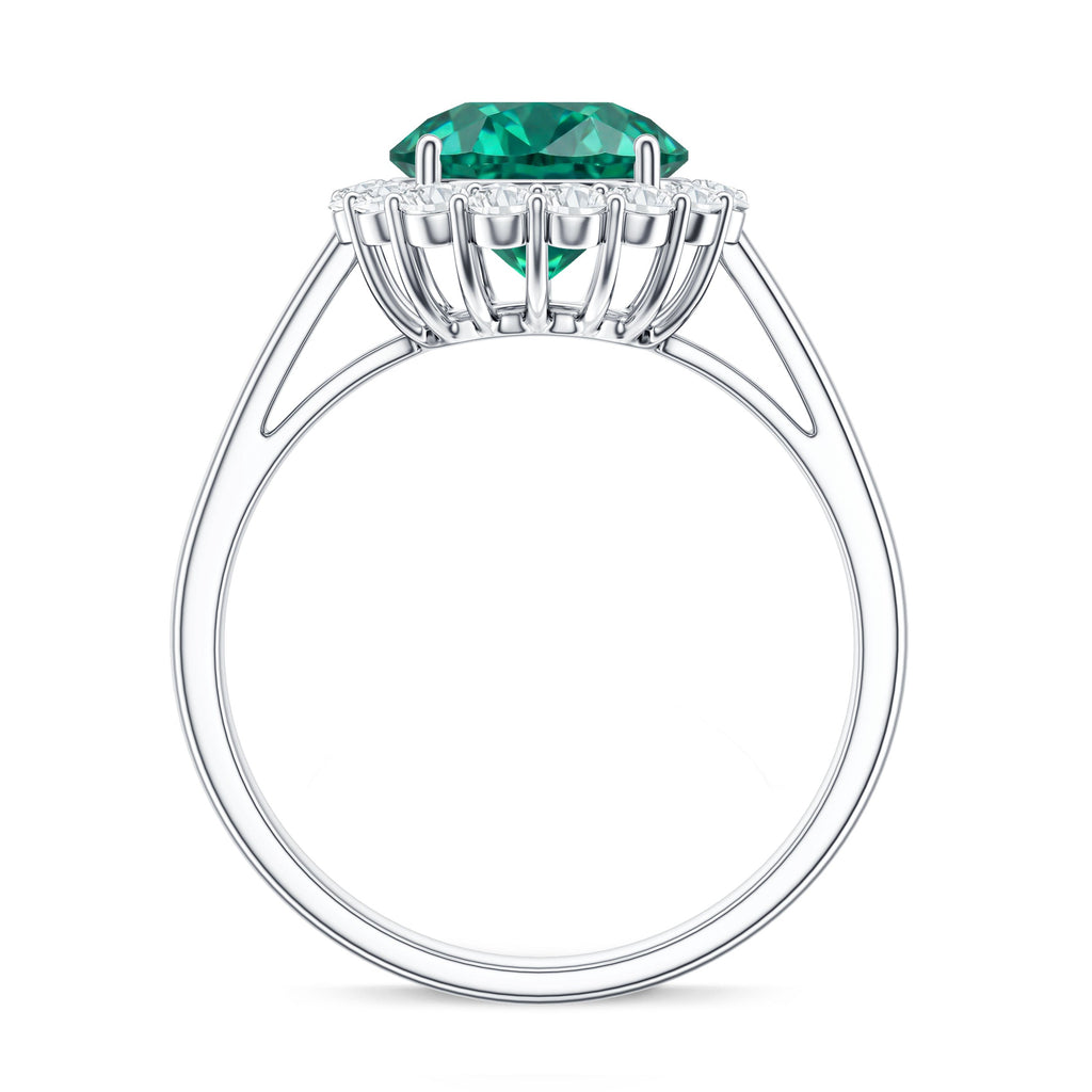 2 Carat Lab Grown Emerald Classic Engagement Ring with Diamond Halo