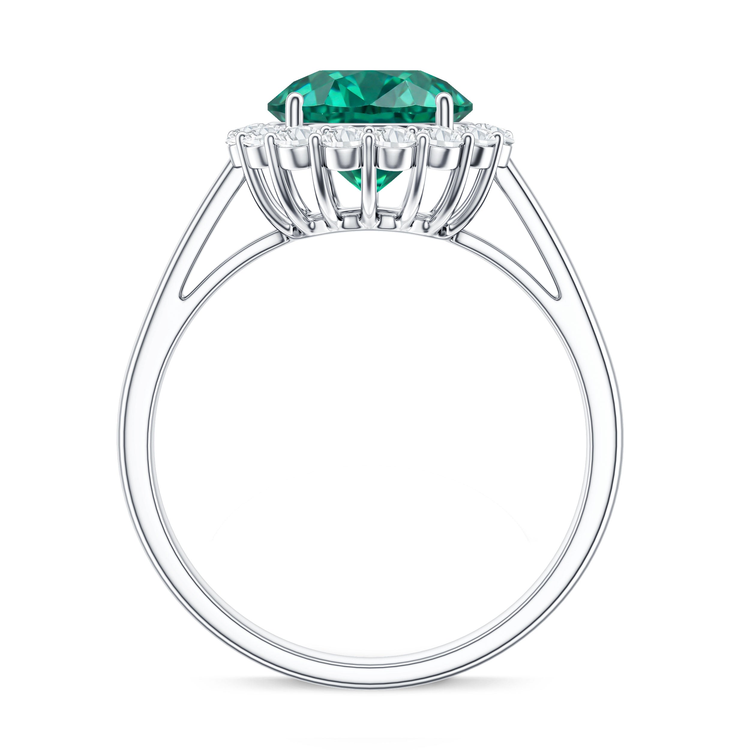 2 Carat Lab Grown Emerald Classic Engagement Ring with Diamond Halo