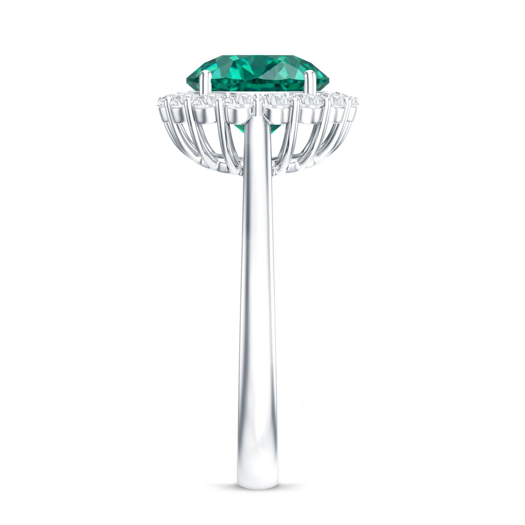 2 Carat Lab Grown Emerald Classic Engagement Ring with Diamond Halo