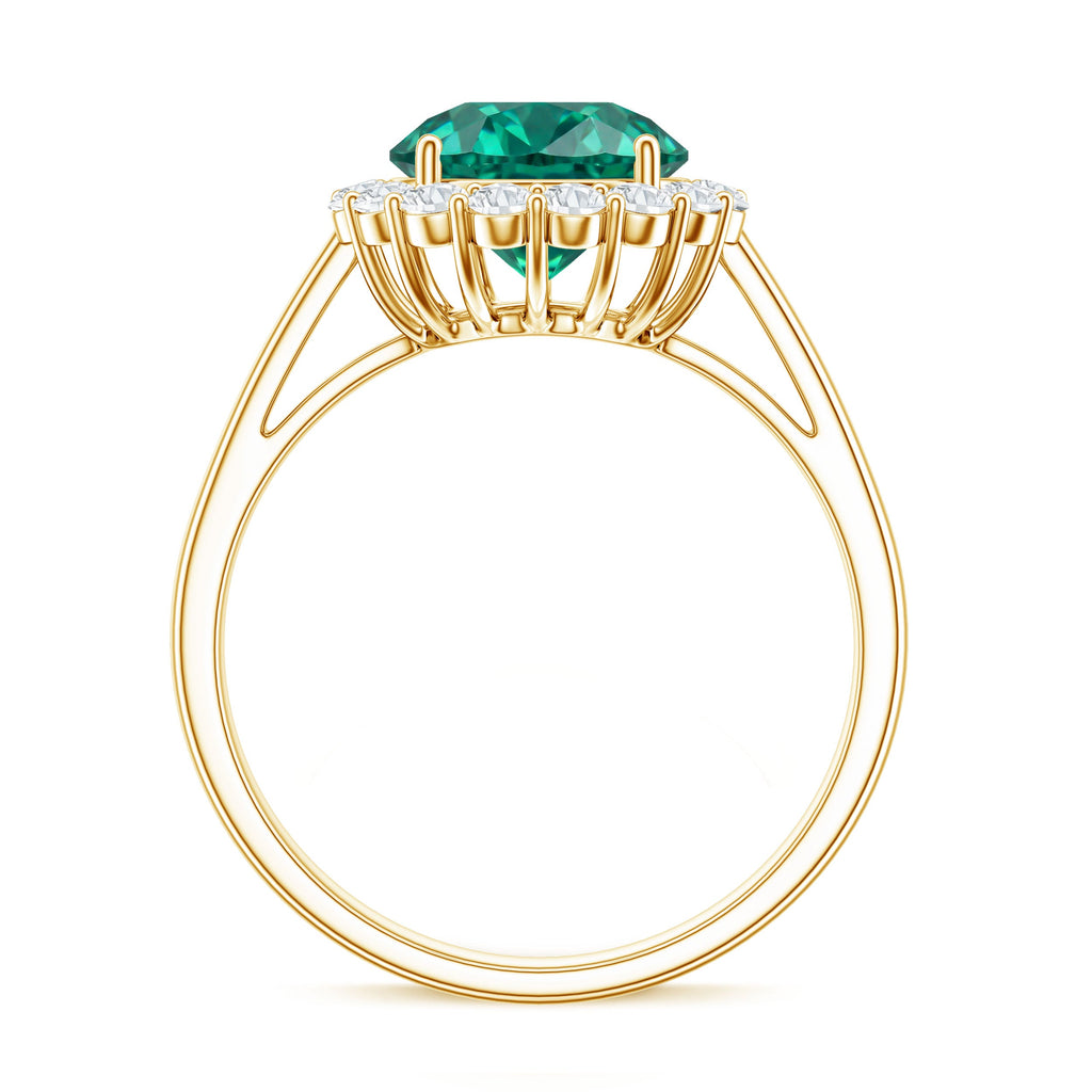2 Carat Lab Grown Emerald Classic Engagement Ring with Diamond Halo