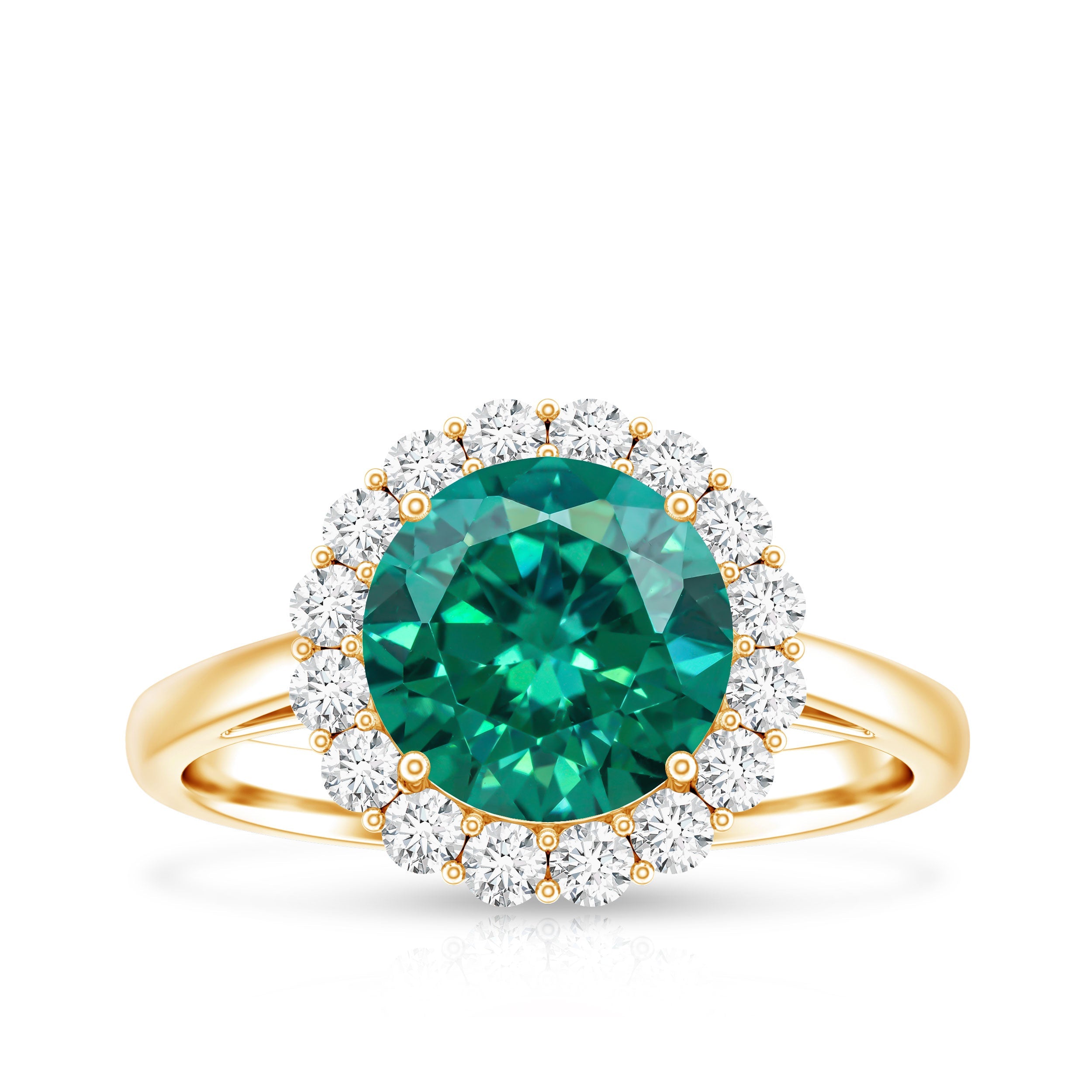 2 Carat Lab Grown Emerald Classic Engagement Ring with Diamond Halo