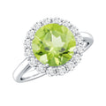2 Carat Round Peridot and Diamond Halo Engagement Ring