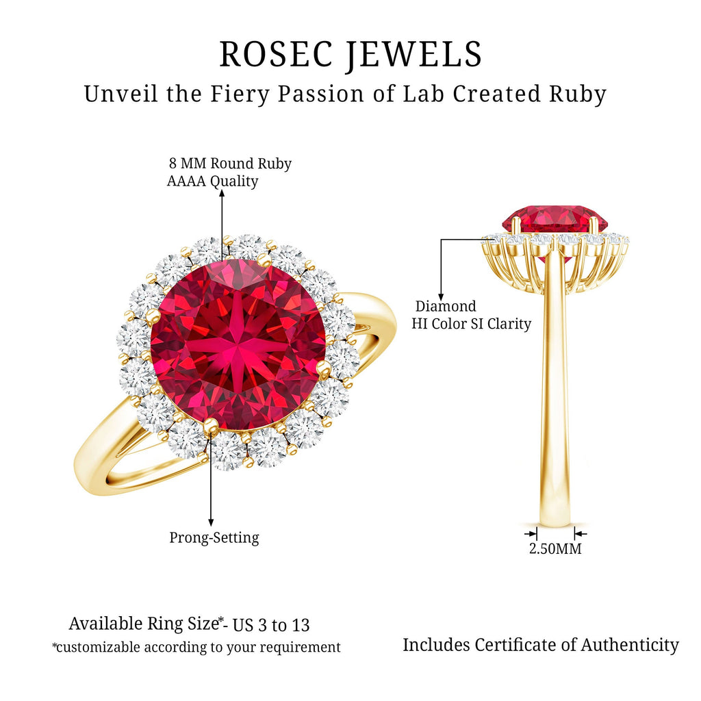 Lab Created 2.3 Carat Ruby Halo Engagement Ring with Diamonds