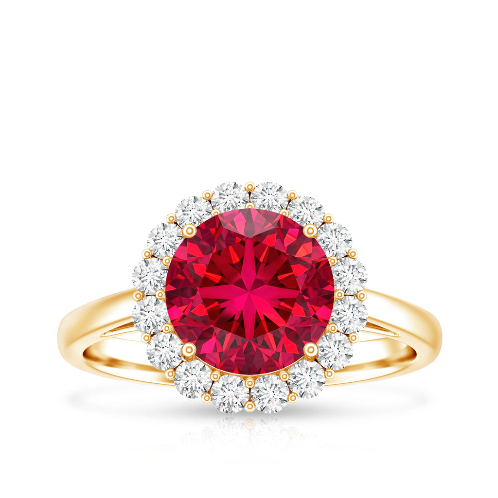Lab Created 2.3 Carat Ruby Halo Engagement Ring with Diamonds