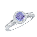Vintage Style Tanzanite Engagement Ring with Diamond Halo