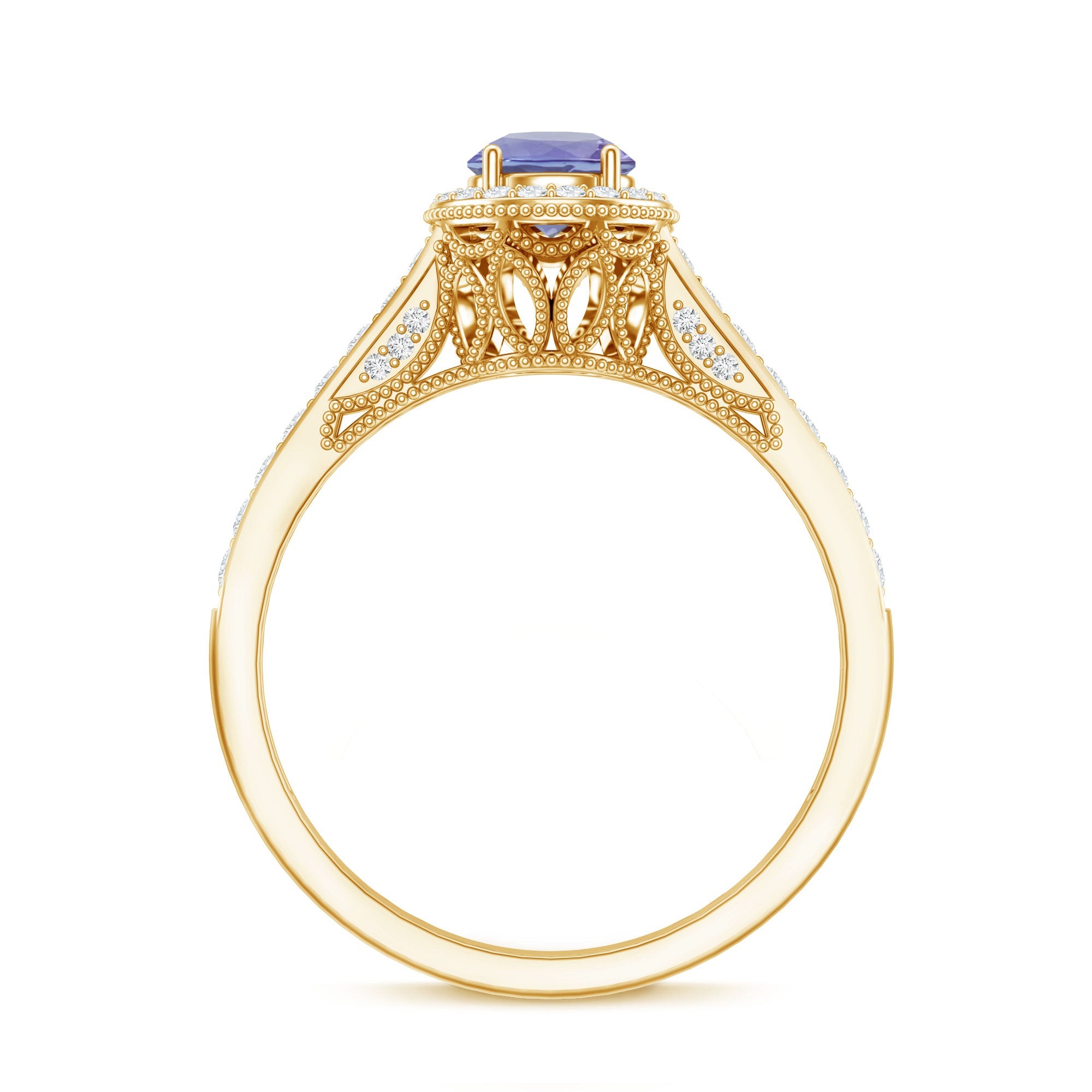 Vintage Style Tanzanite Engagement Ring with Diamond Halo