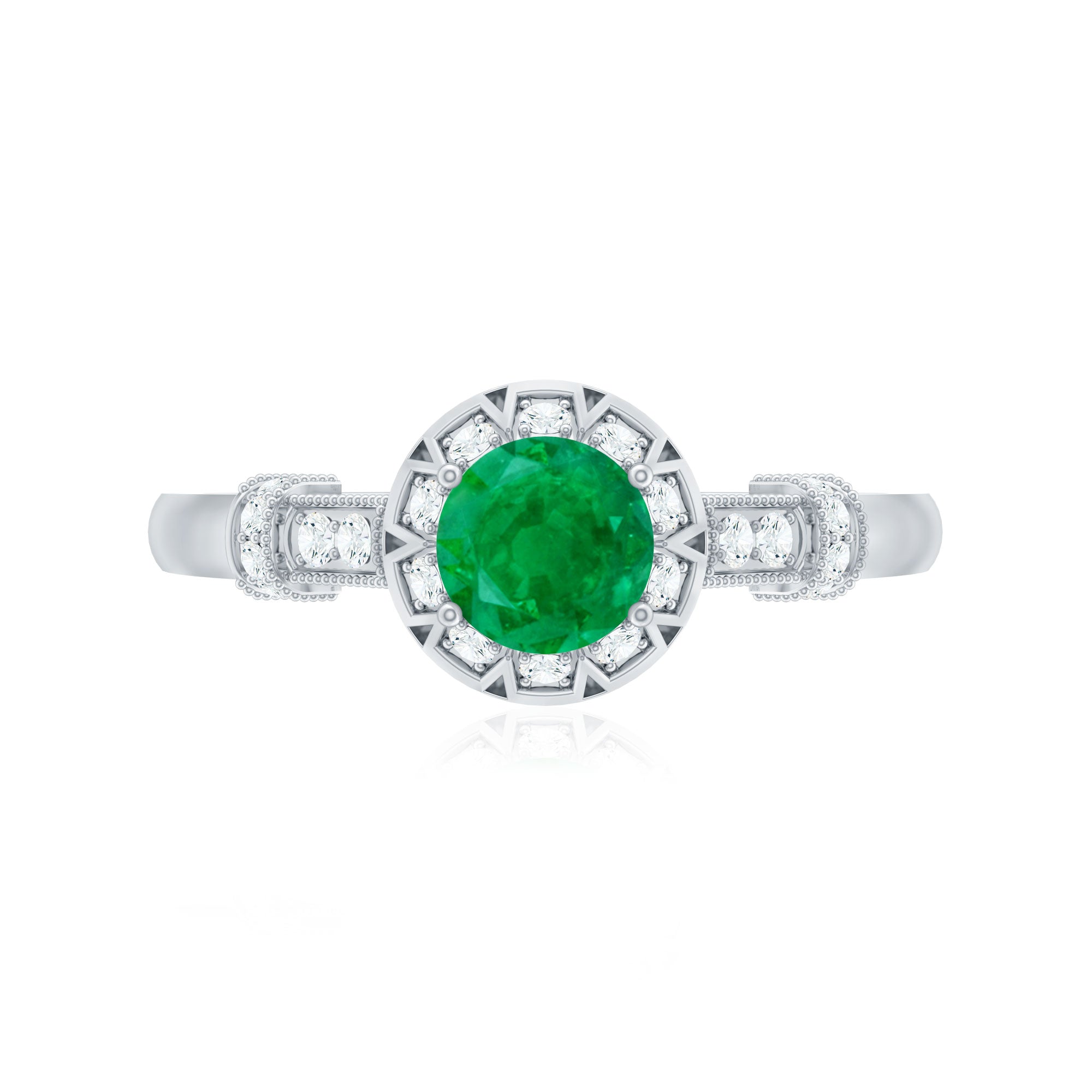 Vintage Inspired Emerald Engagement Ring with Diamond