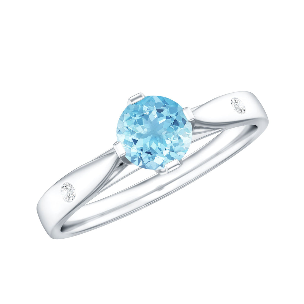 6 MM Certified Aquamarine Solitaire Promise Ring with Diamond