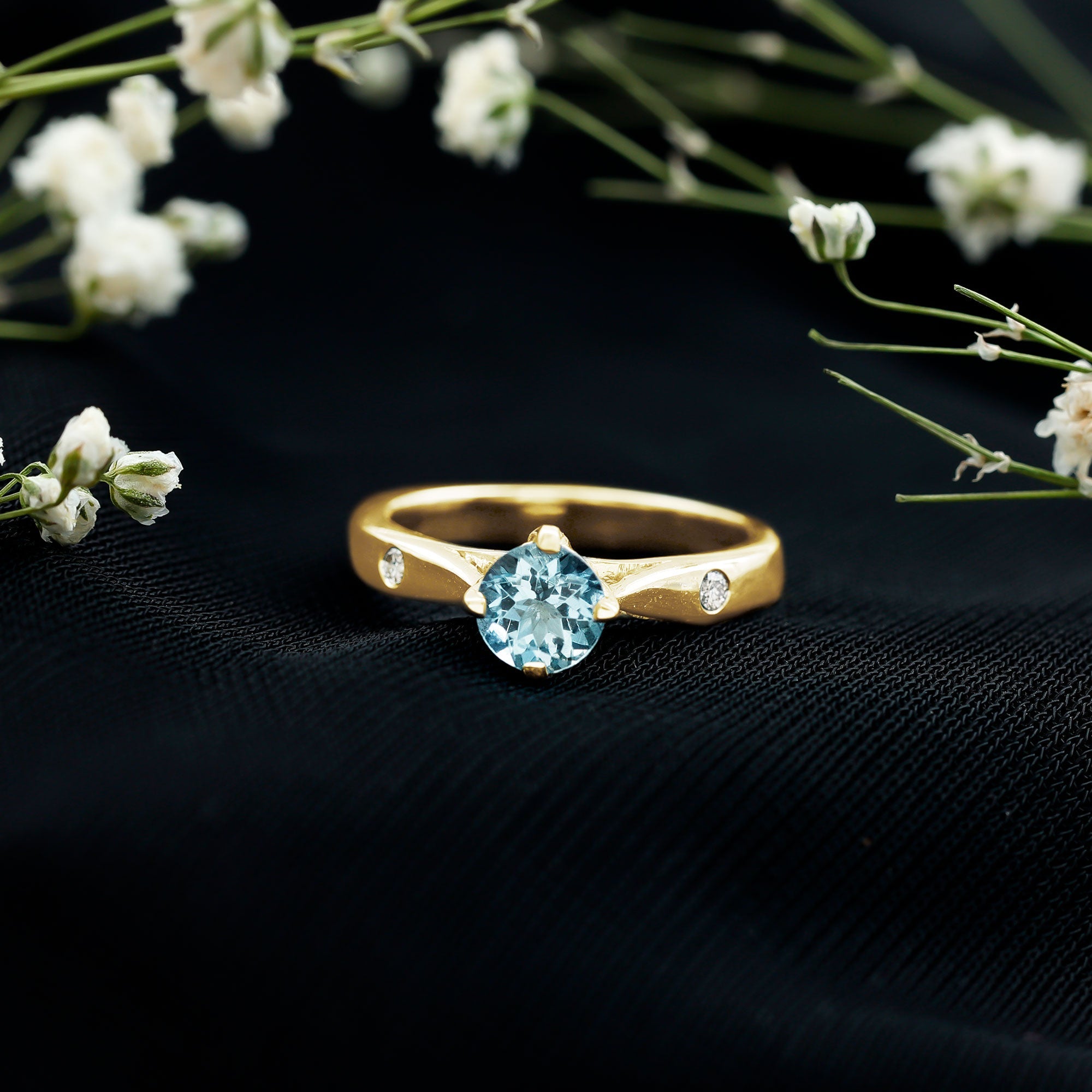 6 MM Certified Aquamarine Solitaire Promise Ring with Diamond