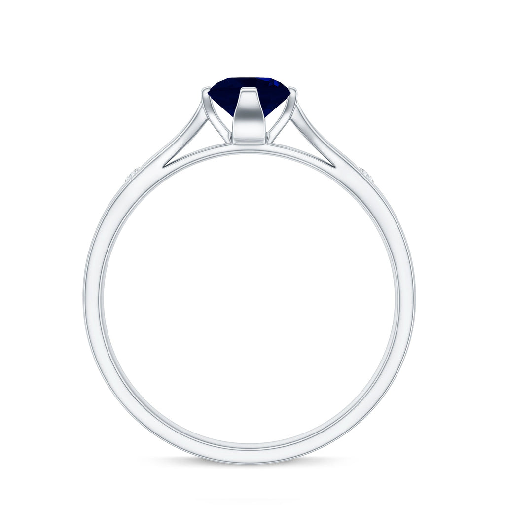 Round Cut Certified Blue Sapphire Promise Ring with Diamond