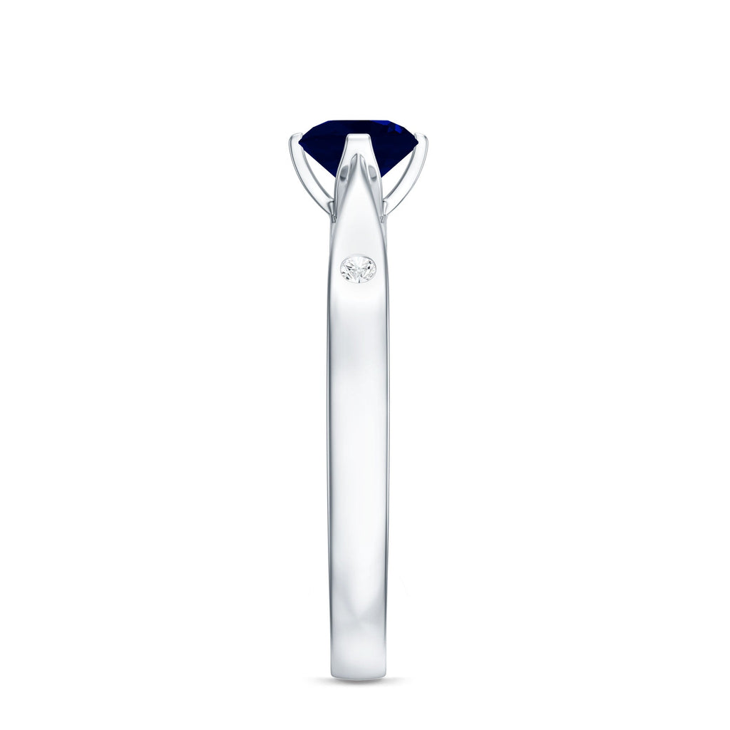 Round Cut Certified Blue Sapphire Promise Ring with Diamond