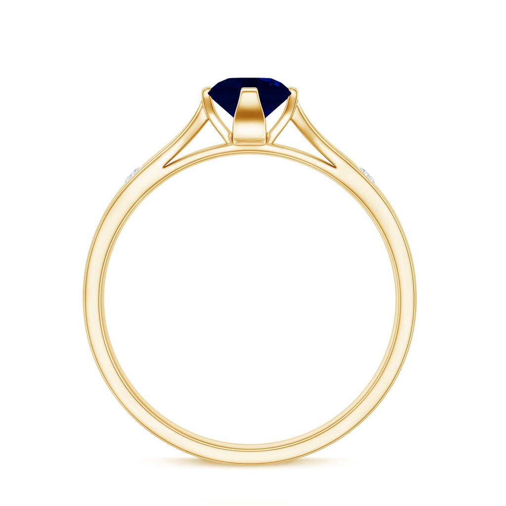 Round Cut Certified Blue Sapphire Promise Ring with Diamond