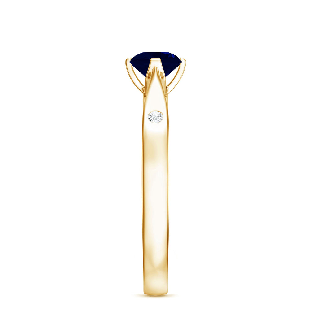 Round Cut Certified Blue Sapphire Promise Ring with Diamond