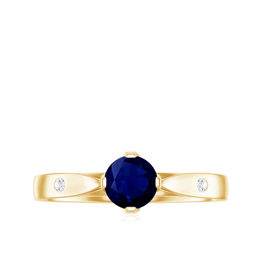 Round Cut Certified Blue Sapphire Promise Ring with Diamond