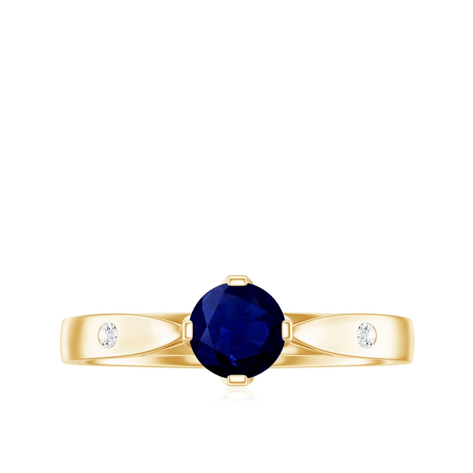Round Cut Certified Blue Sapphire Promise Ring with Diamond