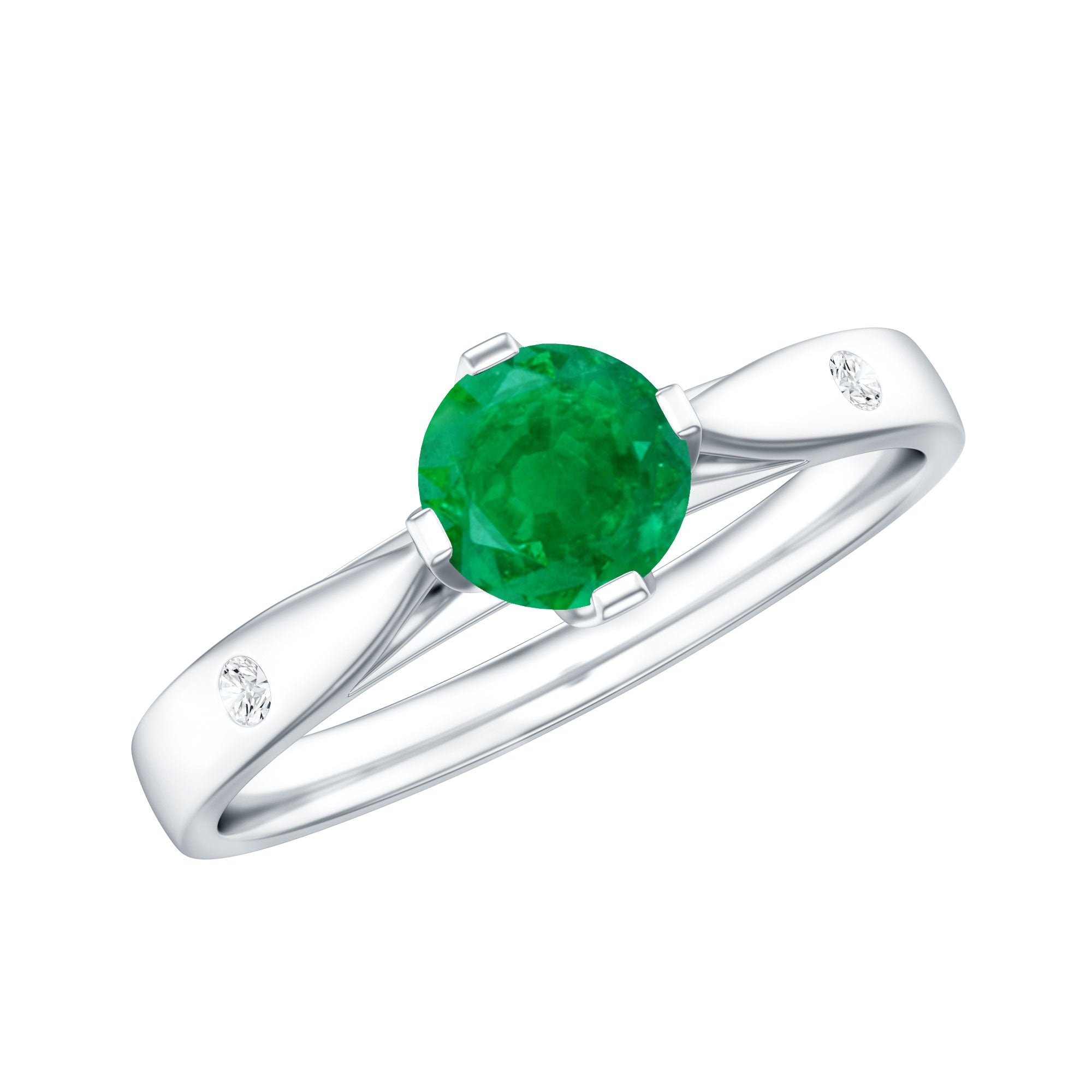Natural Emerald Diamond Promise Ring with Pinched Shank