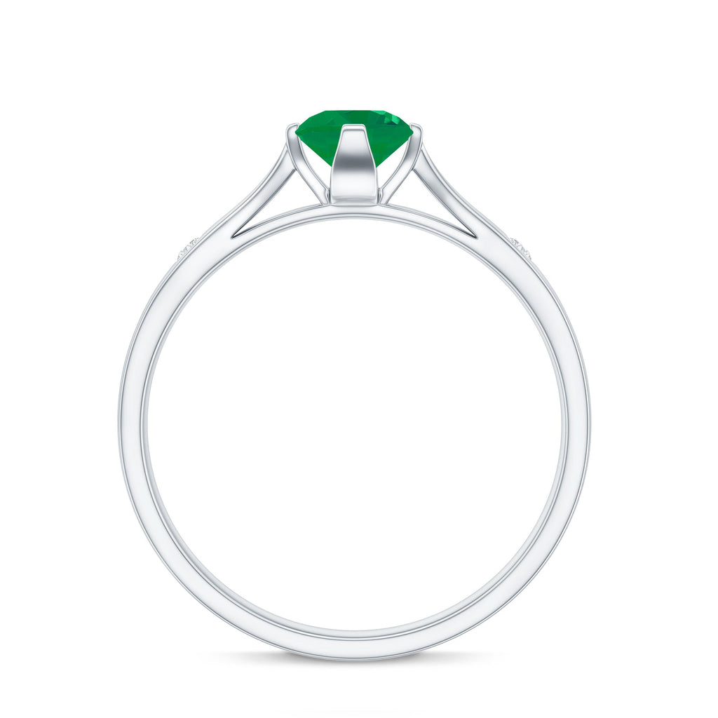 Natural Emerald Diamond Promise Ring with Pinched Shank