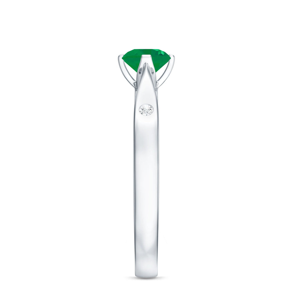 Natural Emerald Diamond Promise Ring with Pinched Shank