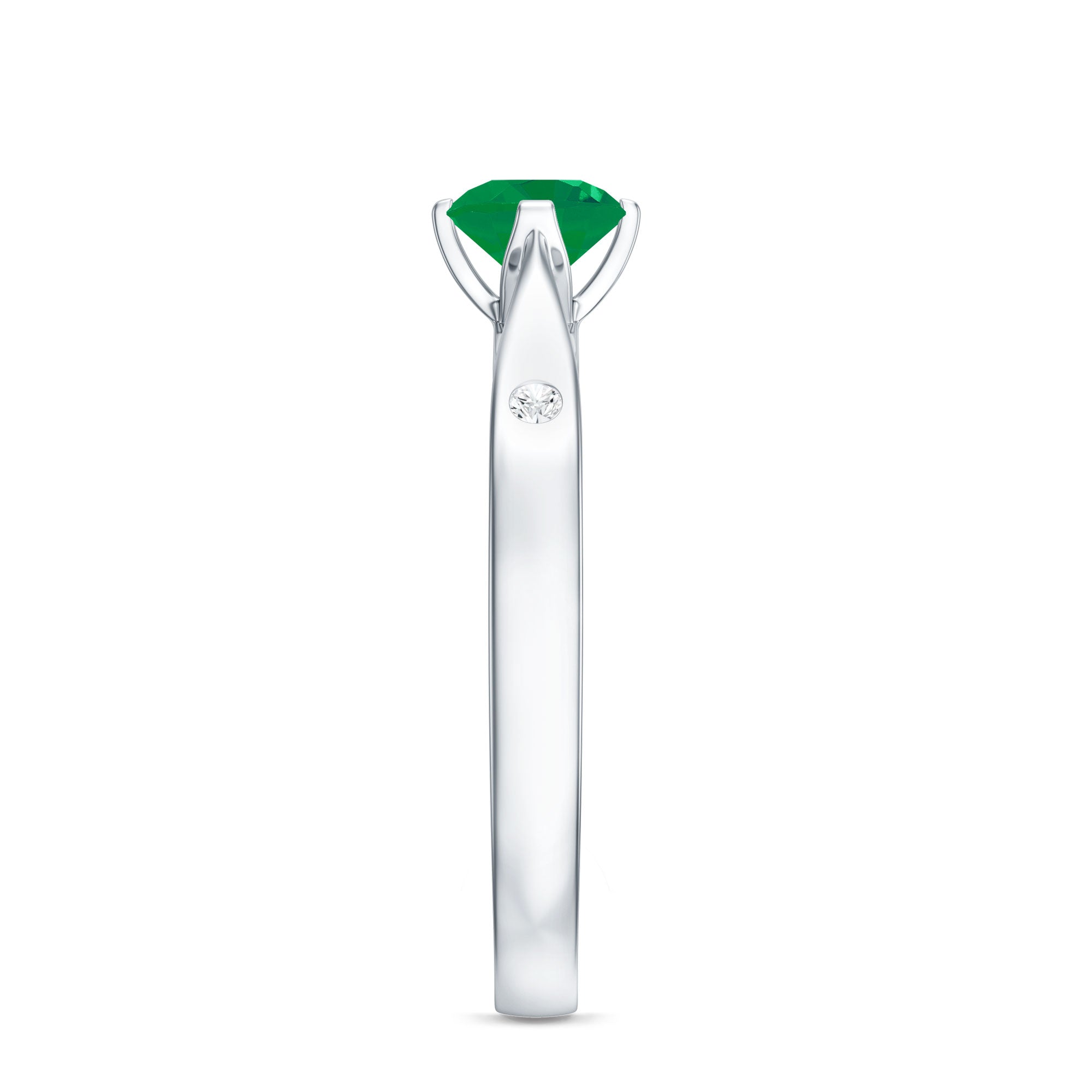 Natural Emerald Diamond Promise Ring with Pinched Shank