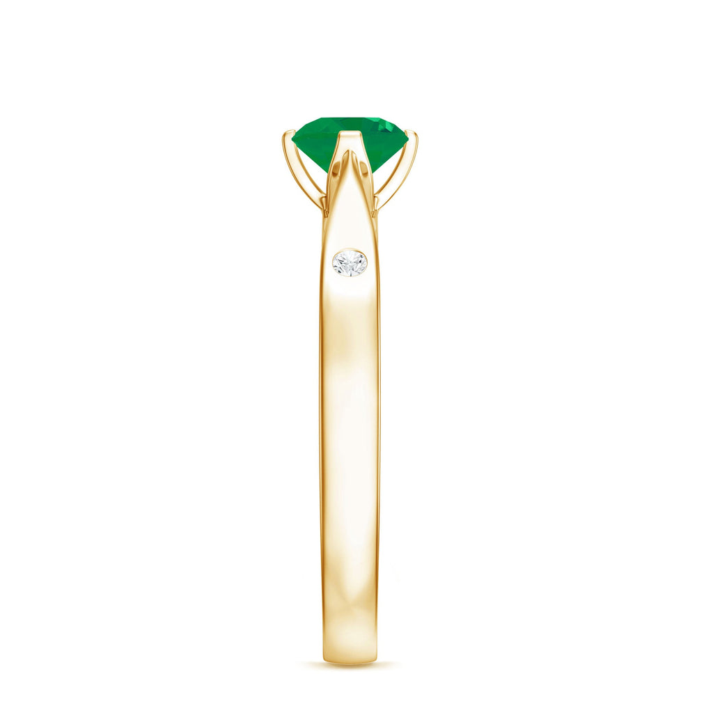 Natural Emerald Diamond Promise Ring with Pinched Shank