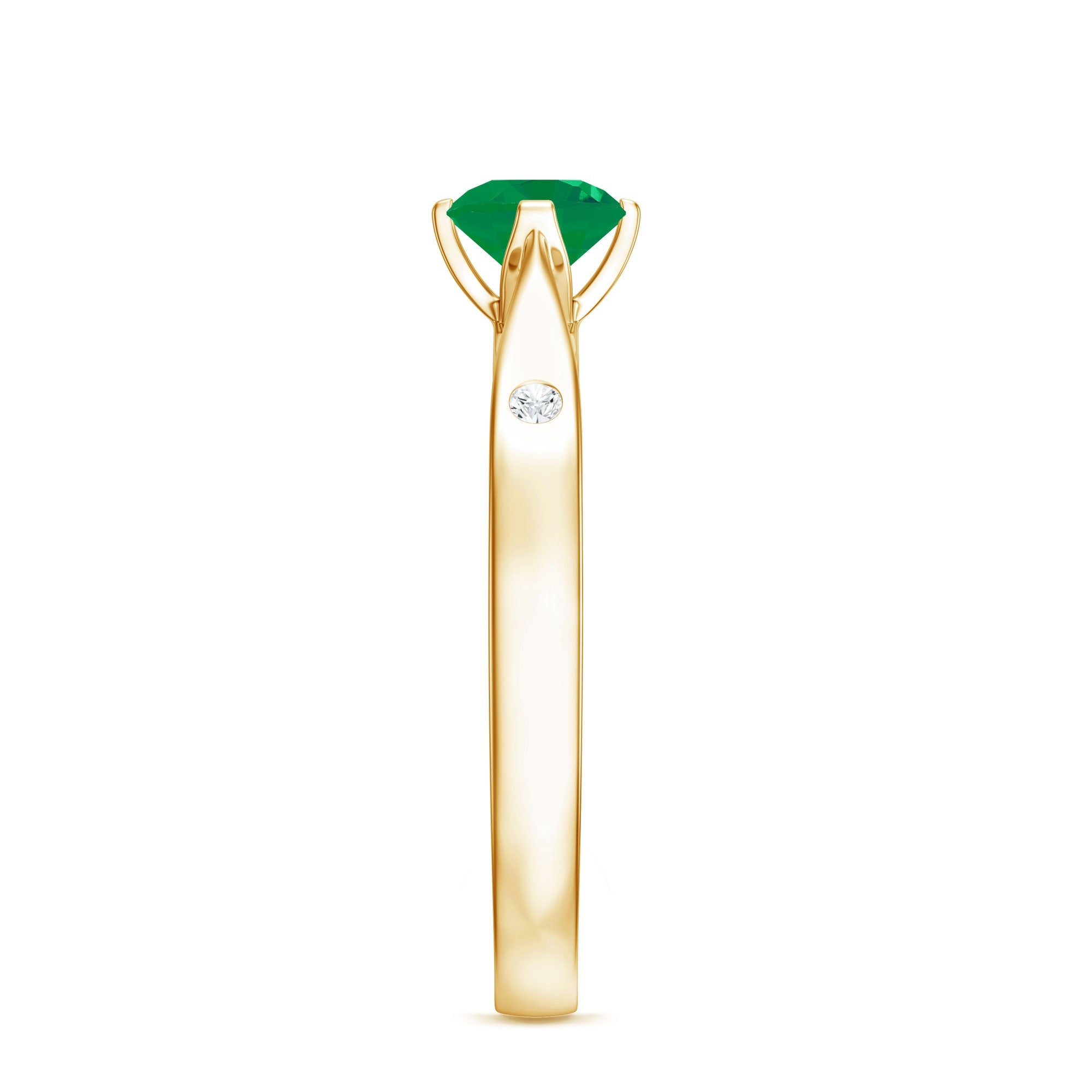 Natural Emerald Diamond Promise Ring with Pinched Shank