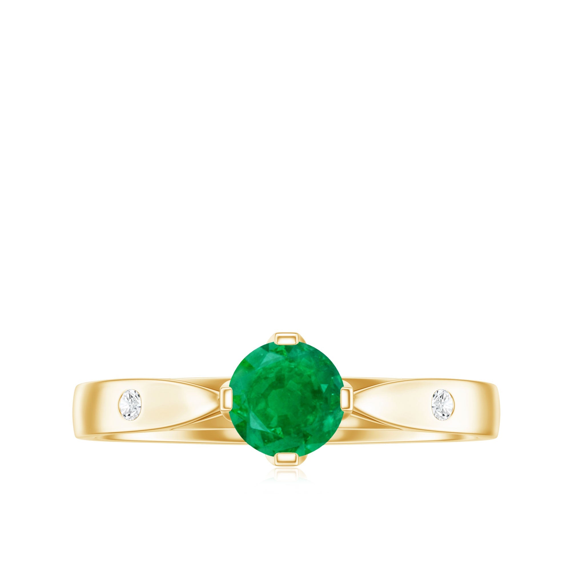 Natural Emerald Diamond Promise Ring with Pinched Shank
