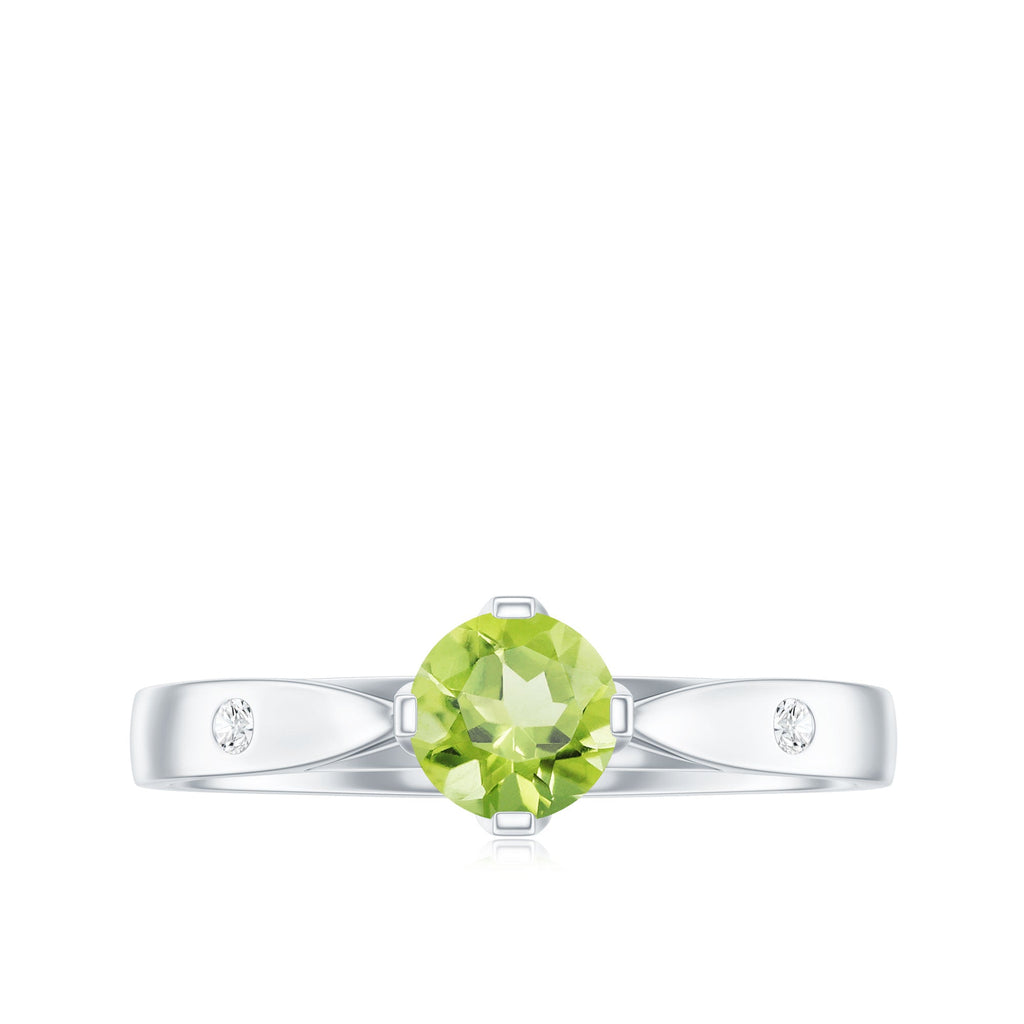 Natural 0.5 Carat Peridot Promise Ring with Diamond
