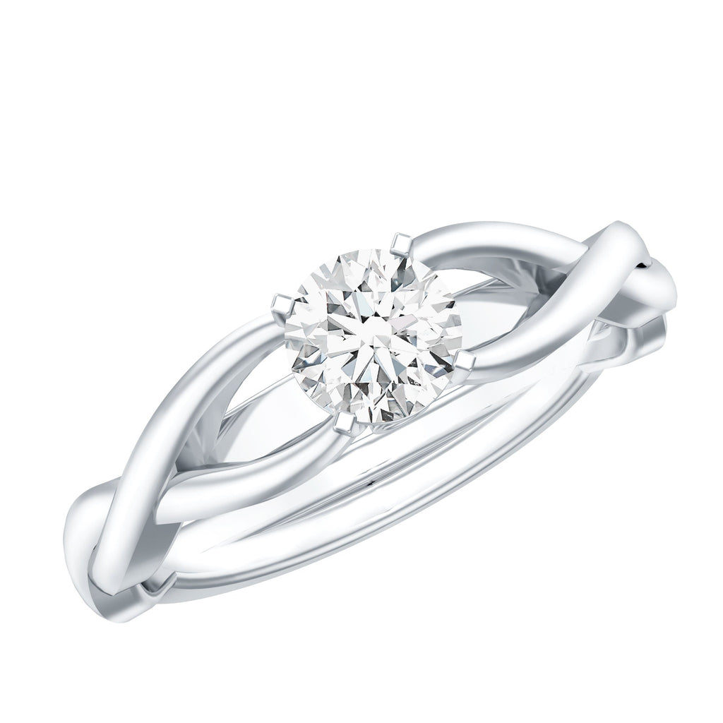Certified Moissanite Solitaire Engagement Ring in Crossover Shank