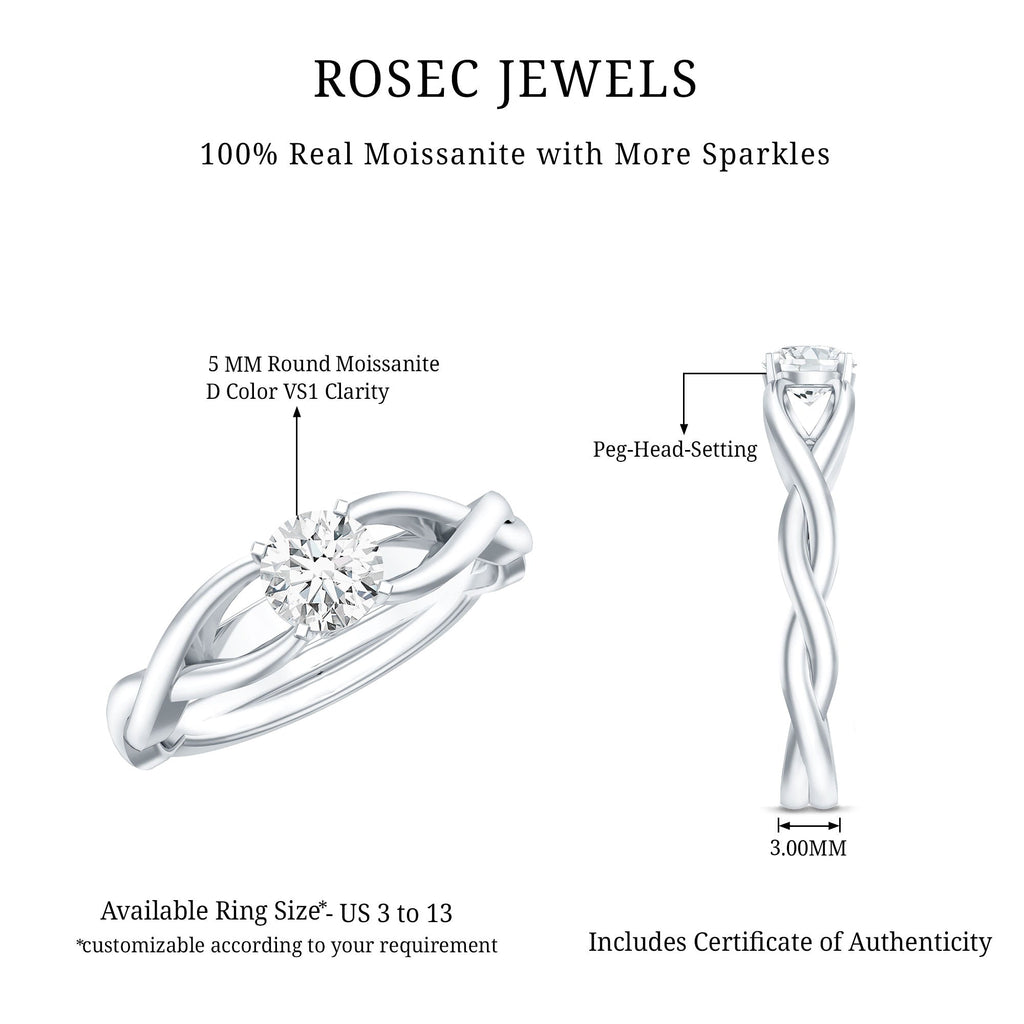 Certified Moissanite Solitaire Engagement Ring in Crossover Shank