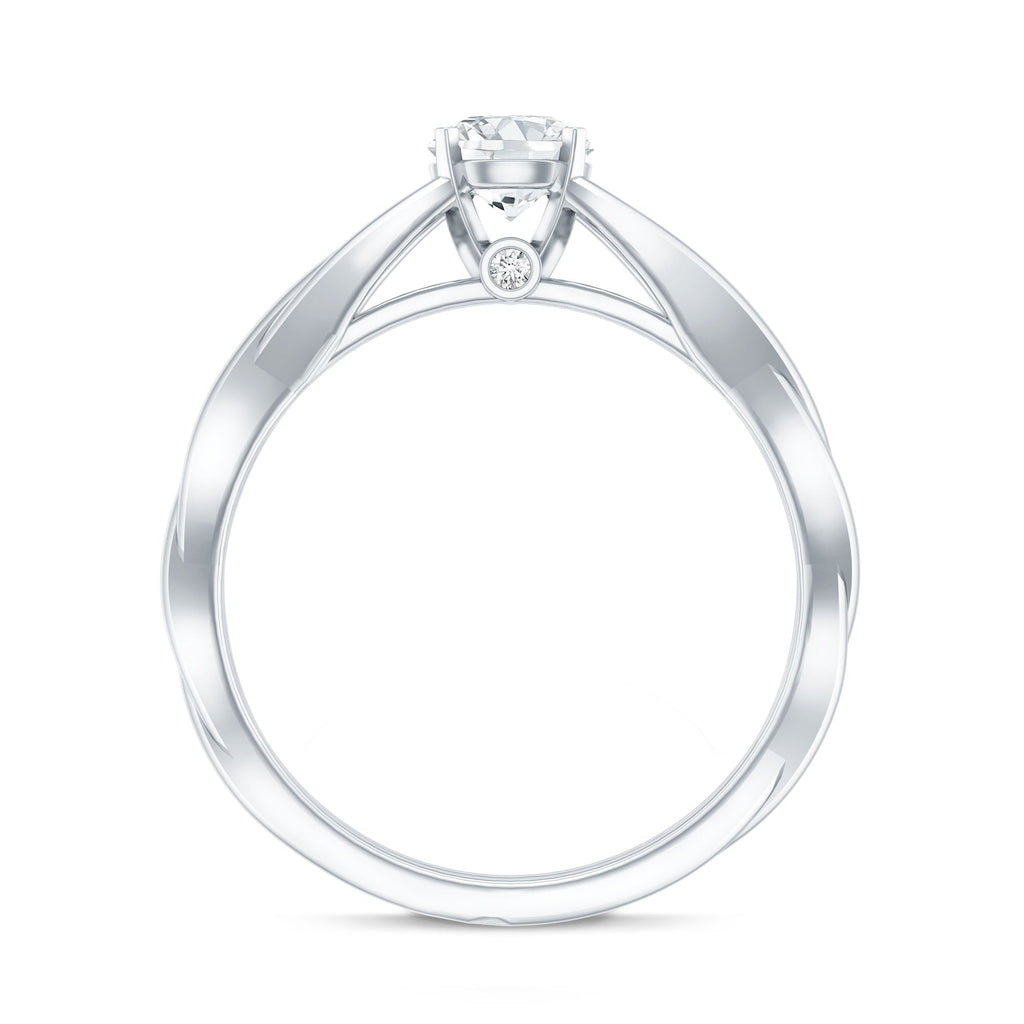 Certified Moissanite Solitaire Engagement Ring in Crossover Shank