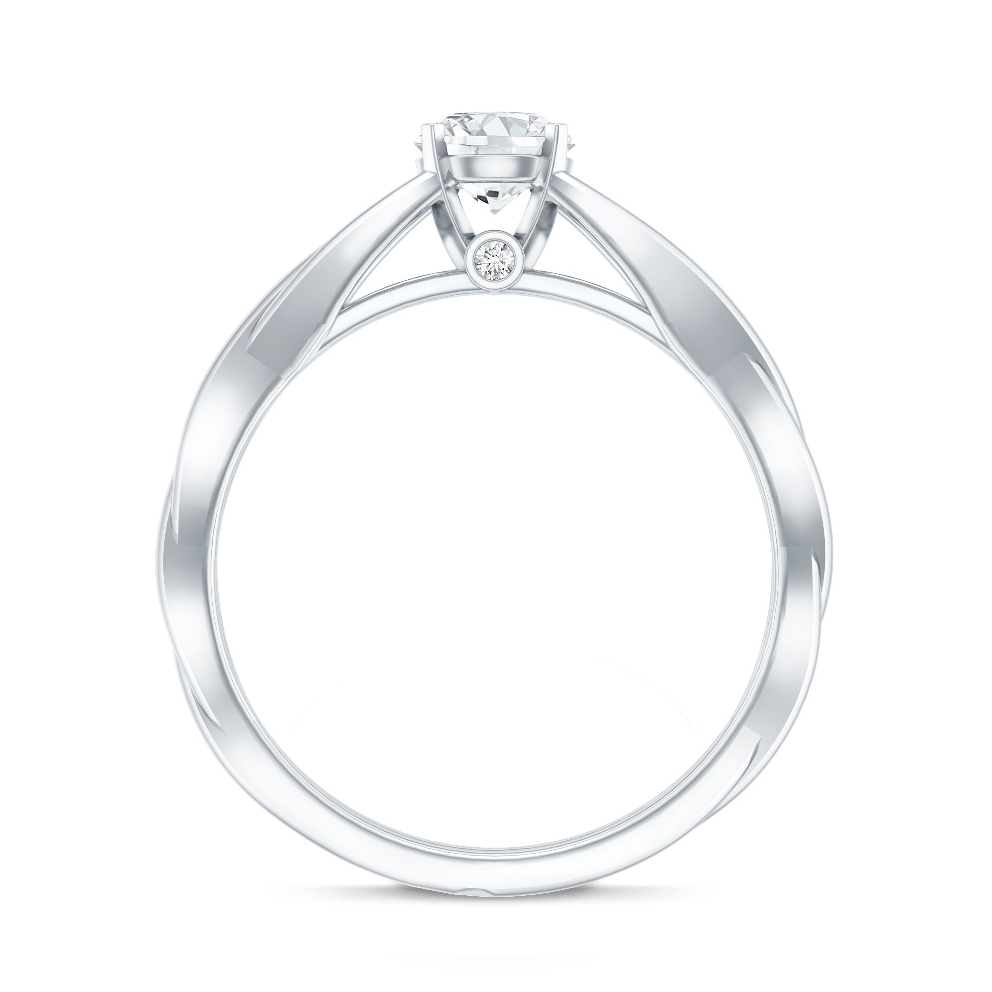 Certified Moissanite Solitaire Engagement Ring in Crossover Shank