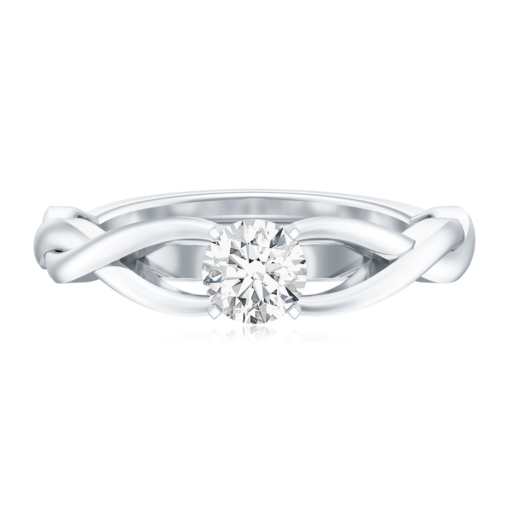 Certified Moissanite Solitaire Engagement Ring in Crossover Shank