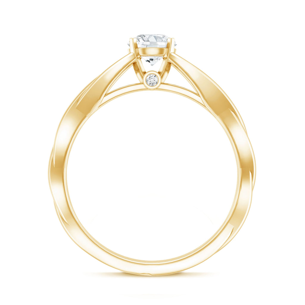 Certified Moissanite Solitaire Engagement Ring in Crossover Shank