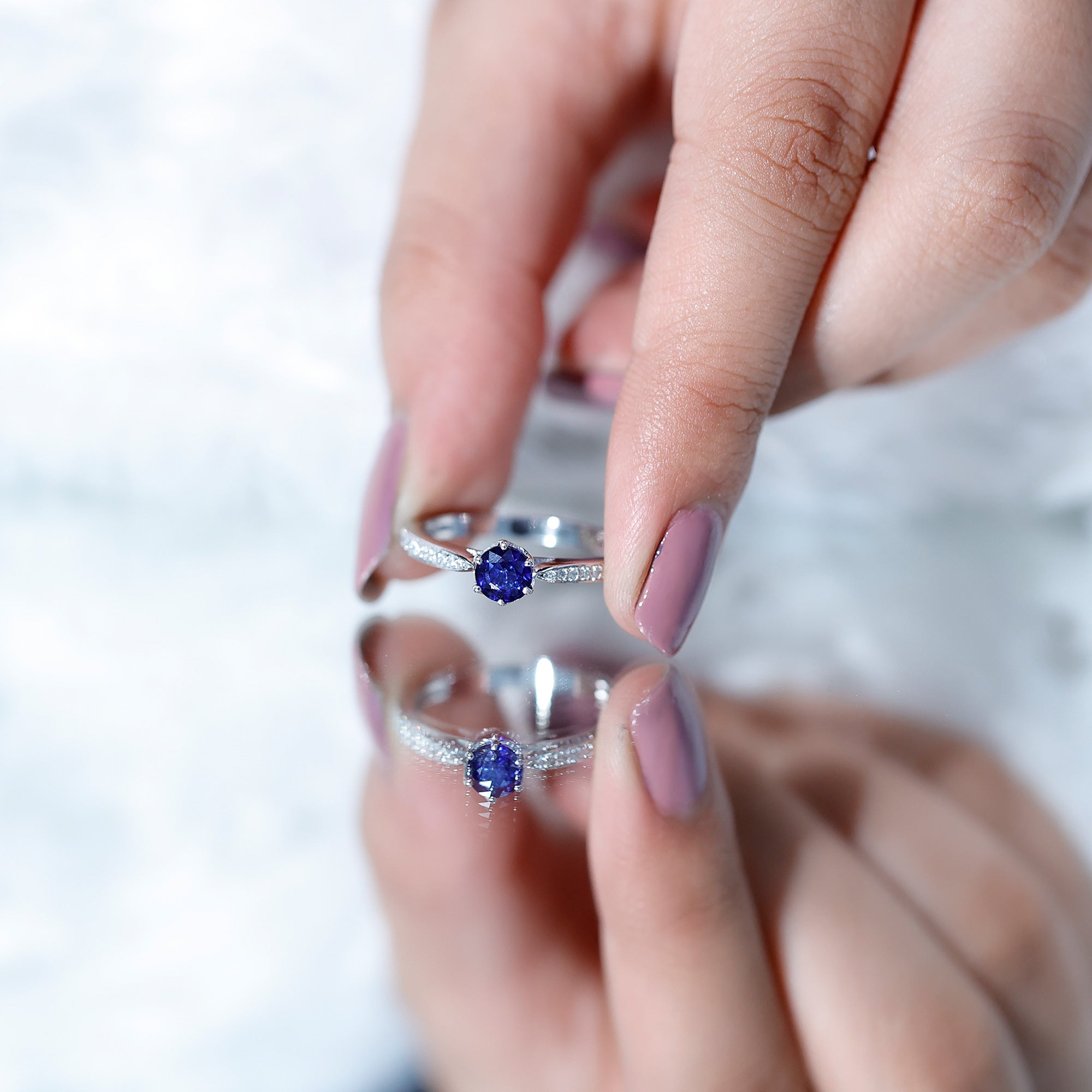 Natural 0.9 Carat Blue Sapphire Engagement Ring with Diamond