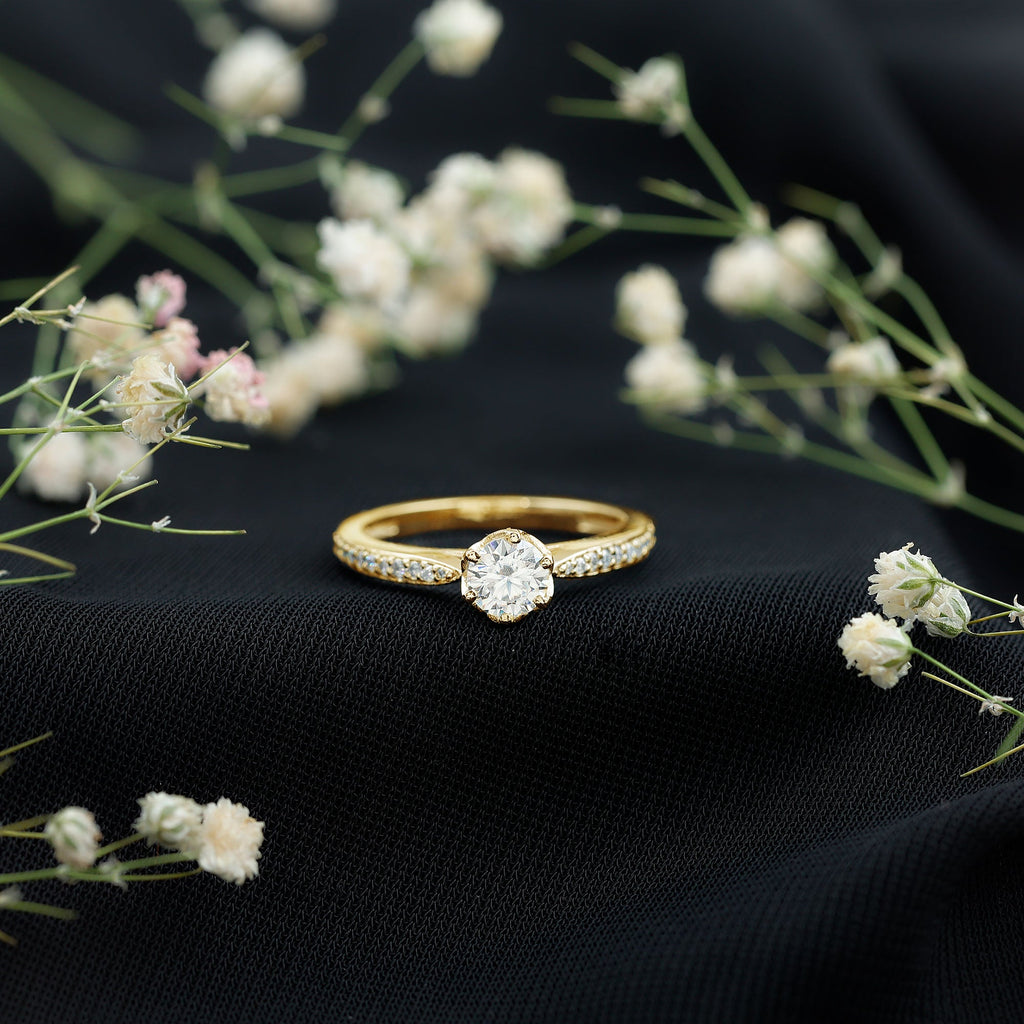 Lotus Basket Set Moissanite Solitaire Engagement Ring for Women