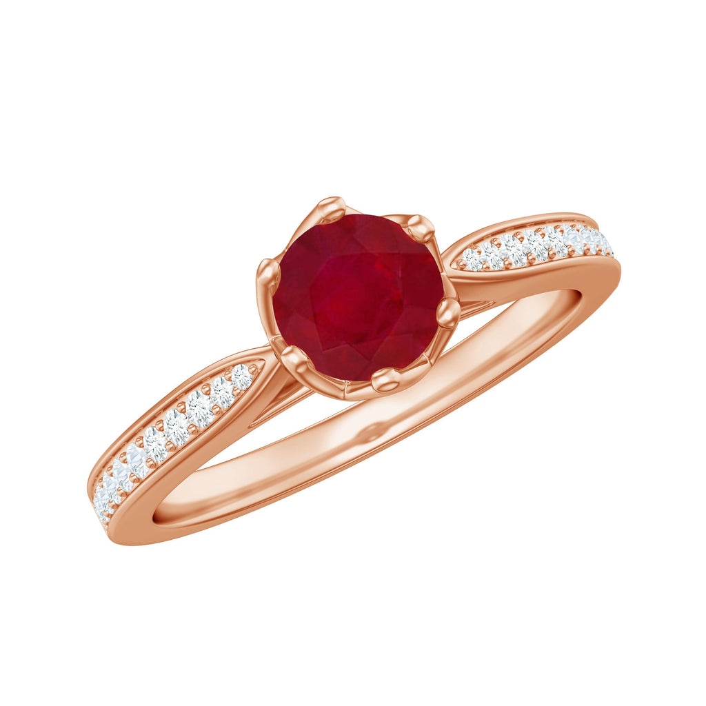 Real 0.6 Carat Ruby Engagement Ring with Diamond for Women