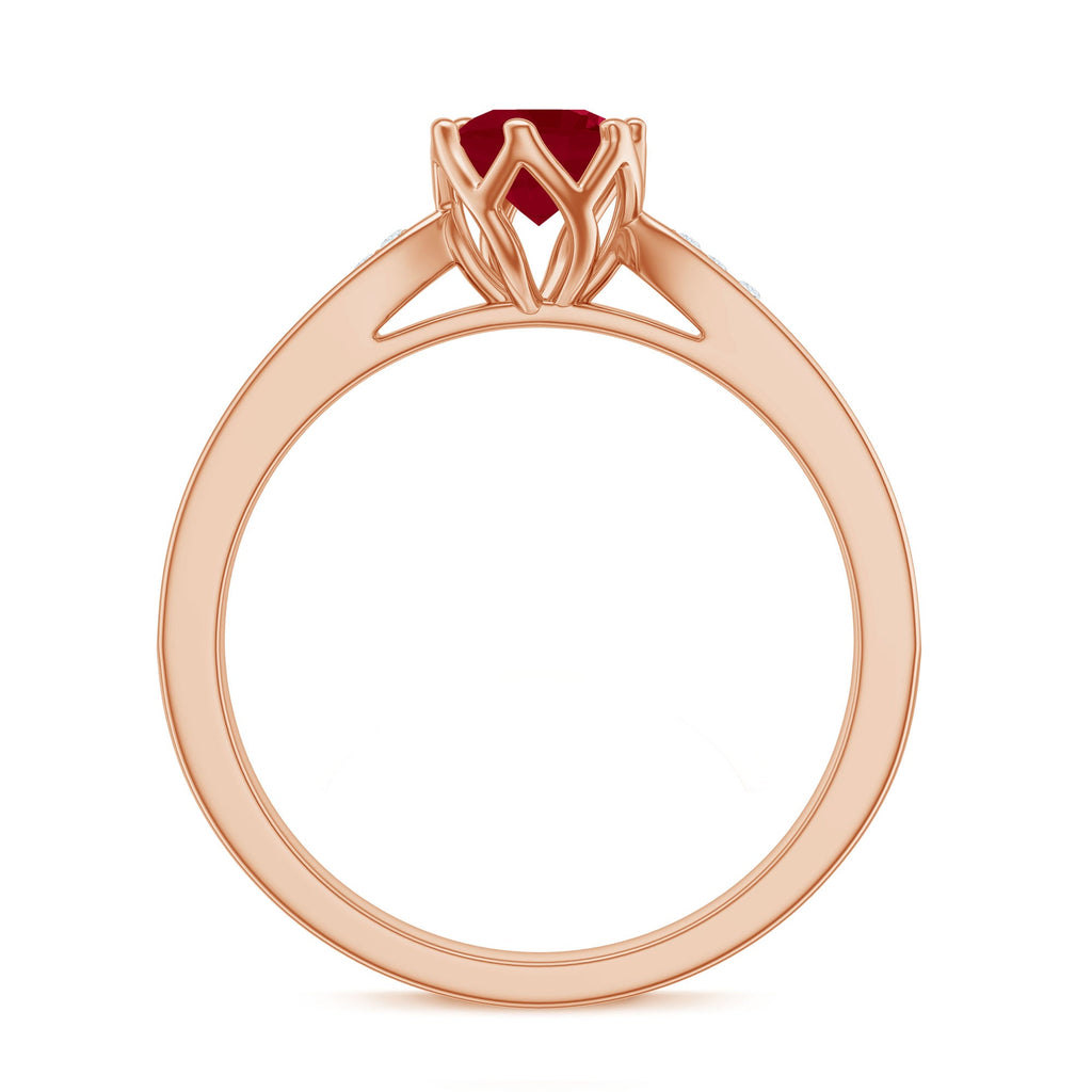 Real 0.6 Carat Ruby Engagement Ring with Diamond for Women