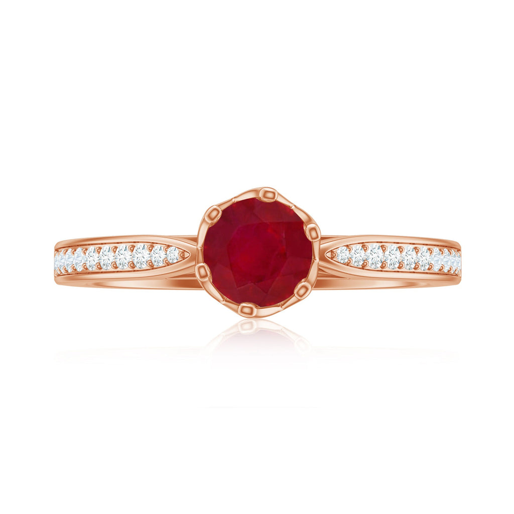 Real 0.6 Carat Ruby Engagement Ring with Diamond for Women